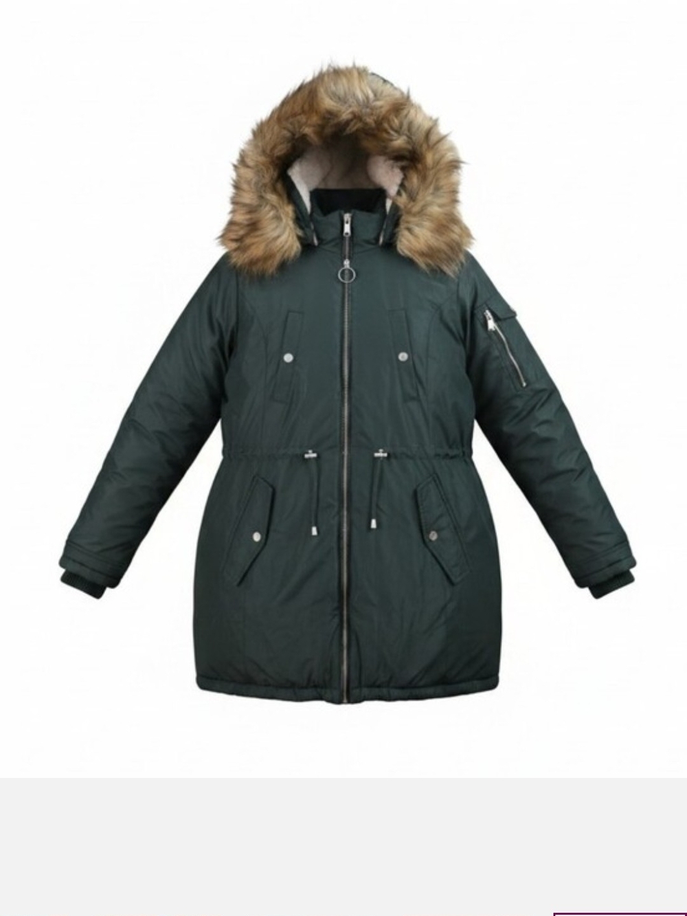 Steve Madden Kids Dark Green Puffer Parka with Faux Fur Hood